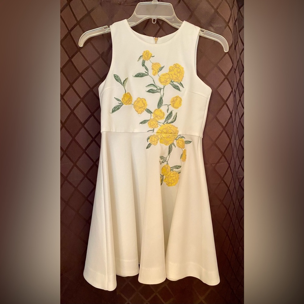 GB Girls White Dress Size 10 with Yellow Floral Embroidery